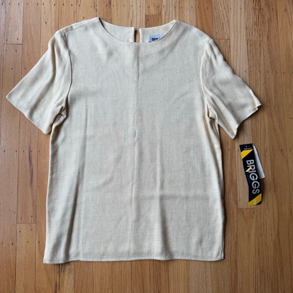 Vintage Briggs Cream Linen Blend Short Sleeve Boxy Tunic Blouse Size S Mature